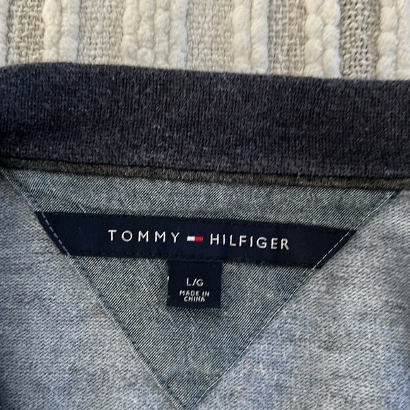 TOMMY HILFIGER Mens Cardigan Sweater L Blue Navy Gray Colorblock Cotton V Neck - Picture 5 of 9